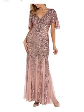 Pink sparkling Sequin V-Neck Evening Gown  size 8